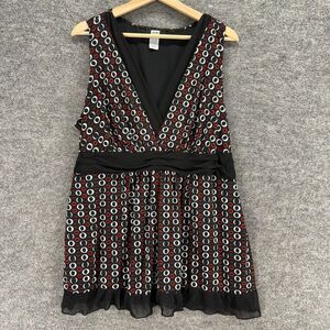 Studio Blouse Women 22/24 Plus Black Geometric V-Neck Sleeveless Wide Strap